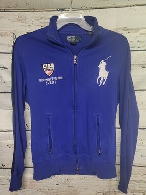 Polo Ralph Lauren USA Winter Event Big Pony Track Jacket Blue Full Zip Women's S